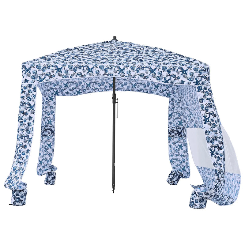 VEVOR pludmales kabāna, 1,83 × 1,83 m pludmales nojume ar sānu sienu, UPF 50+ aizsardzība, viegli uzstādamā kabānas telts ar smilšu kabatām, liela pārnēsājama saules aizsargu patversmes nojume visai ģimenei un draugiem.