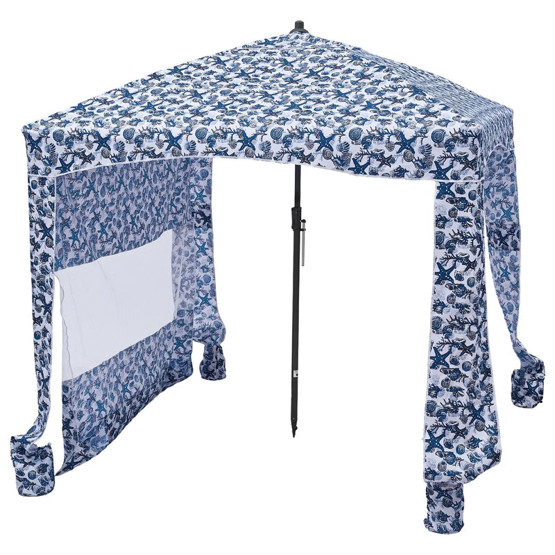 VEVOR pludmales kabāna, 1,83 × 1,83 m pludmales nojume ar sānu sienu, UPF 50+ aizsardzība, viegli uzstādamā kabānas telts ar smilšu kabatām, liela pārnēsājama saules aizsargu patversmes nojume visai ģimenei un draugiem.