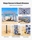VEVOR pludmales kabāna, 1,83 × 1,83 m pludmales nojume ar sānu sienu, UPF 50+ aizsardzība, viegli uzstādamā kabānas telts ar smilšu kabatām, liela pārnēsājama saules aizsargu patversmes nojume visai ģimenei un draugiem.