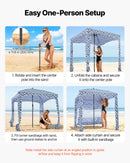 VEVOR pludmales kabāna, 1,83 × 1,83 m pludmales nojume ar sānu sienu, UPF 50+ aizsardzība, viegli uzstādamā kabānas telts ar smilšu kabatām, liela pārnēsājama saules aizsargu patversmes nojume visai ģimenei un draugiem.