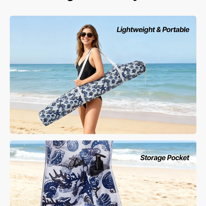 VEVOR pludmales kabāna, 1,83 × 1,83 m pludmales nojume ar sānu sienu, UPF 50+ aizsardzība, viegli uzstādamā kabānas telts ar smilšu kabatām, liela pārnēsājama saules aizsargu patversmes nojume visai ģimenei un draugiem.