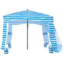 VEVOR pludmales nojume, 1,83 × 1,83 m pludmales nojume ar sānu sienu, UPF 50+ aizsardzība, viegli uzstādāma kabānas telts ar smilšu kabatām, pārnēsājams saules aizsargu patversmes lietussargs visai ģimenei un draugiem, zilas svītras.