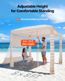 VEVOR pludmales kabana, 2,4 × 2,4 m pludmales nojume ar sānu sienu, UPF 50+ aizsardzība, viegli uzstādāma kabana telts ar smilšu kabatām, regulējams augstums, pārnēsājama saules aizsardzības nojume visai ģimenei un draugiem