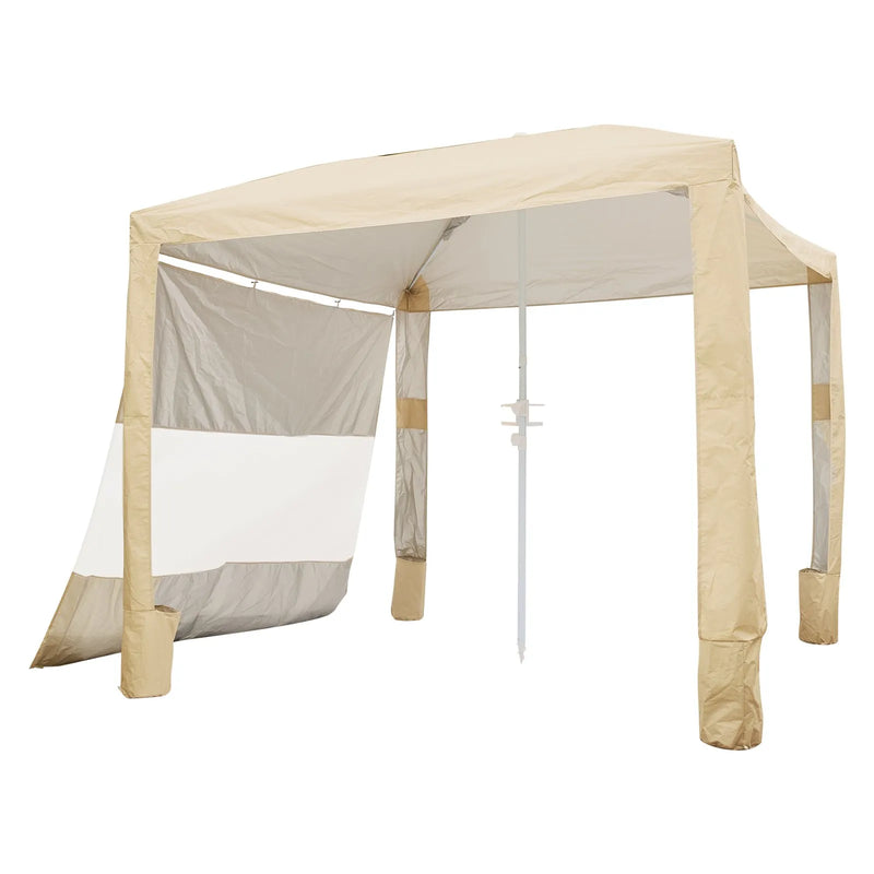 VEVOR pludmales kabana 2,4 × 2,4 m ar sānu sienu, UPF 50+ aizsardzība, viegli uzstādāma nojume ar smilšu kabatām, regulējams augstums, pārnēsājama saules aizsardzības telts ģimenei un draugiem, haki krāsa