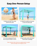 VEVOR pludmales kabana 2,4 × 2,4 m ar sānu sienu, UPF 50+ aizsardzība, viegli uzstādāma nojume ar smilšu kabatām, regulējams augstums, pārnēsājama saules aizsardzības nojume ģimenei un draugiem, zaļa krāsa