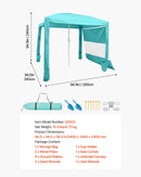 VEVOR pludmales kabana 2,4 × 2,4 m ar sānu sienu, UPF 50+ aizsardzība, viegli uzstādāma nojume ar smilšu kabatām, regulējams augstums, pārnēsājama saules aizsardzības nojume ģimenei un draugiem, zaļa krāsa