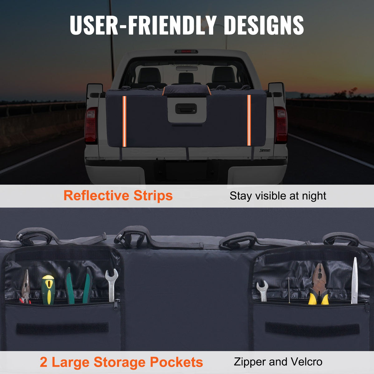VEVOR Cargo Bike Rack, 1575 mm, Fits 6 Mountain Bikes, with Reflective Strips, Tool Pockets and Camera Opening, Suitable for Pickup Trucks