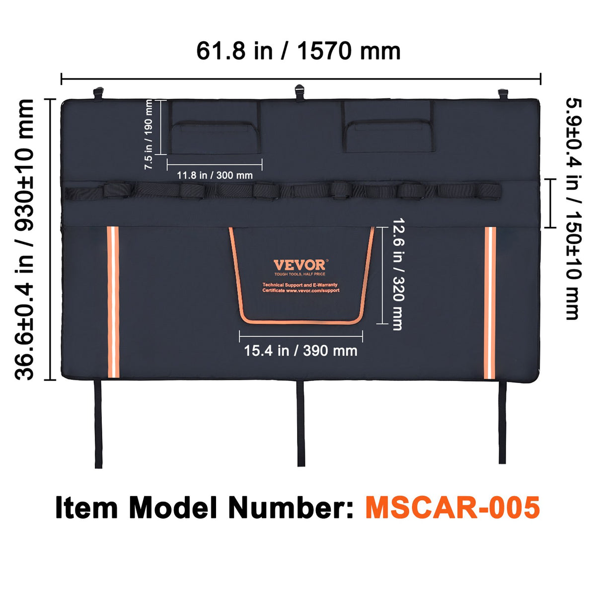 VEVOR Cargo Bike Rack, 1575 mm, Fits 6 Mountain Bikes, with Reflective Strips, Tool Pockets and Camera Opening, Suitable for Pickup Trucks