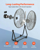 VEVOR industriālais grīdas ventilators 61 cm, 7500 CFM augstas veiktspējas gaisa plūsma, alumīnija lāpstiņas, 3 ātrumi, 360° regulējams slīpums, piemērots darbnīcām, noliktavām, garāžām un komerctelpām, melns