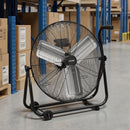 VEVOR industriālais grīdas ventilators 61 cm, 7500 CFM augstas veiktspējas gaisa plūsma, alumīnija lāpstiņas, 3 ātrumi, 360° regulējams slīpums, piemērots darbnīcām, noliktavām, garāžām un komerctelpām, melns