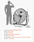 VEVOR industriālais grīdas ventilators, 762mm, 20388m³/h, 3 ātrumi, jaudīgas alumīnija lāpstiņas, 360° regulējams slīpuma leņķis, komerctelpām, garāžām, noliktavām, pagrabiem un darbnīcām, melns
