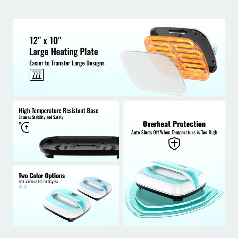 VEVOR  pārnēsājamā termoprese 30 x 25 cm, zaļa + balta