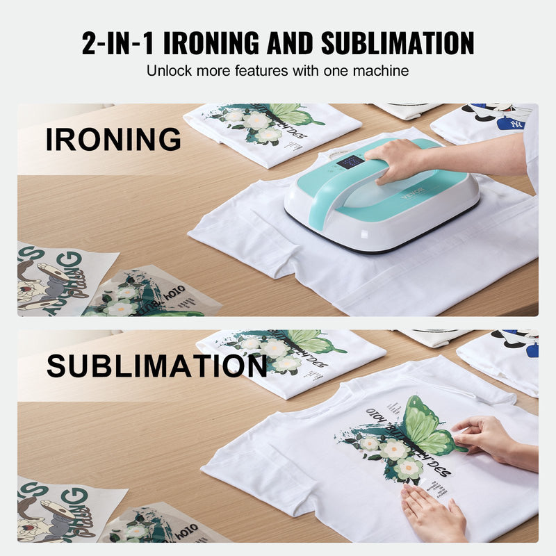 VEVOR  pārnēsājamā termoprese 30 x 25 cm, zaļa + balta