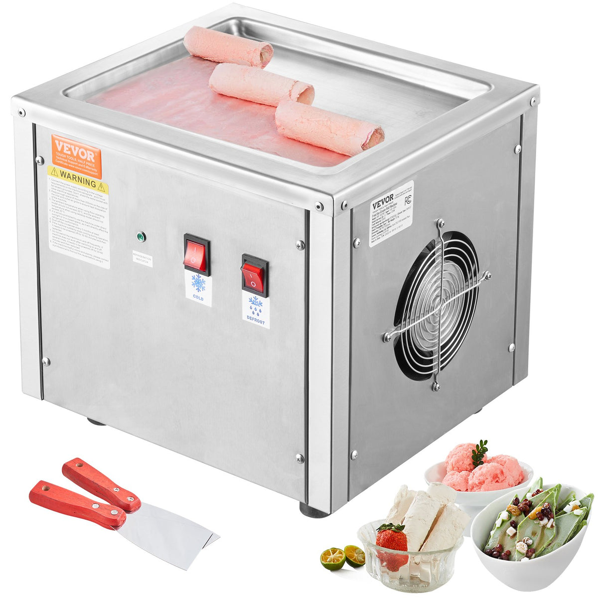 VEVOR Rolled Ice Cream Machine with 28 × 24 cm Pan