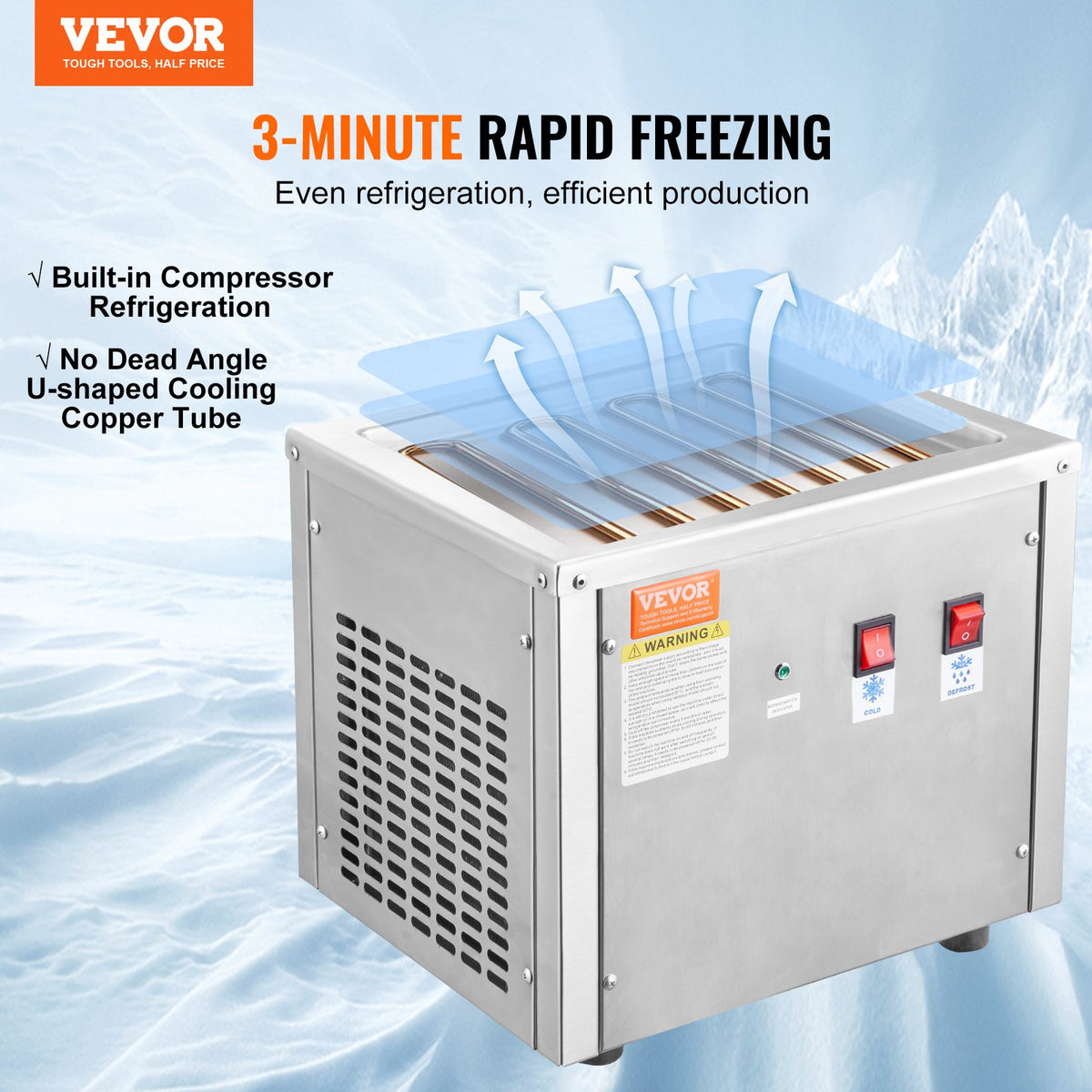 VEVOR Rolled Ice Cream Machine with 28 × 24 cm Pan