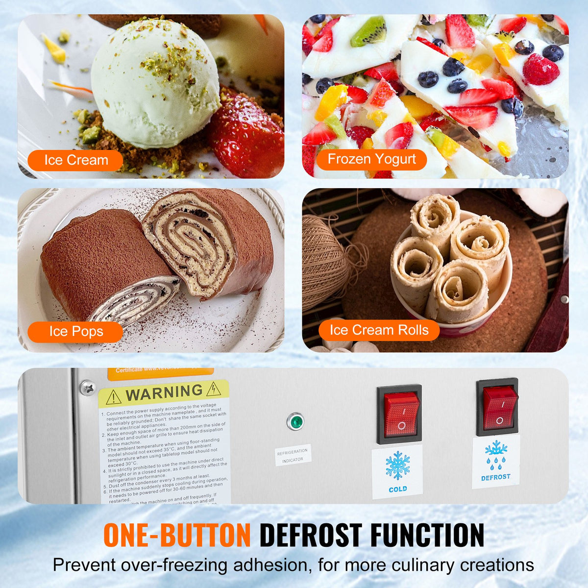 VEVOR Rolled Ice Cream Machine with 28 × 24 cm Pan