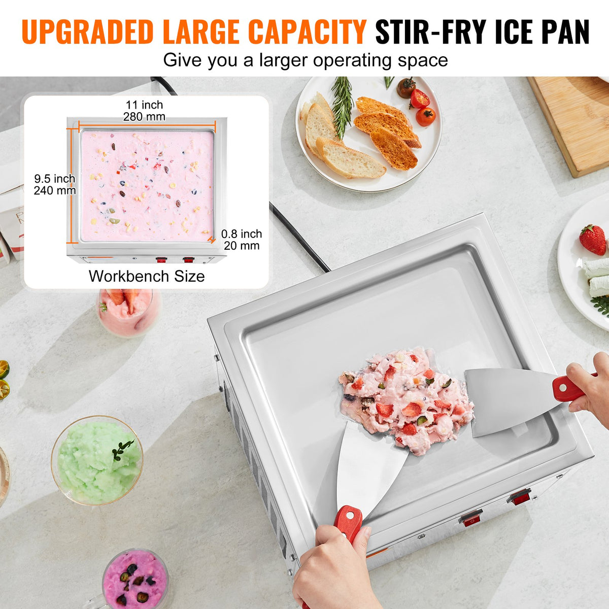 VEVOR Rolled Ice Cream Machine with 28 × 24 cm Pan