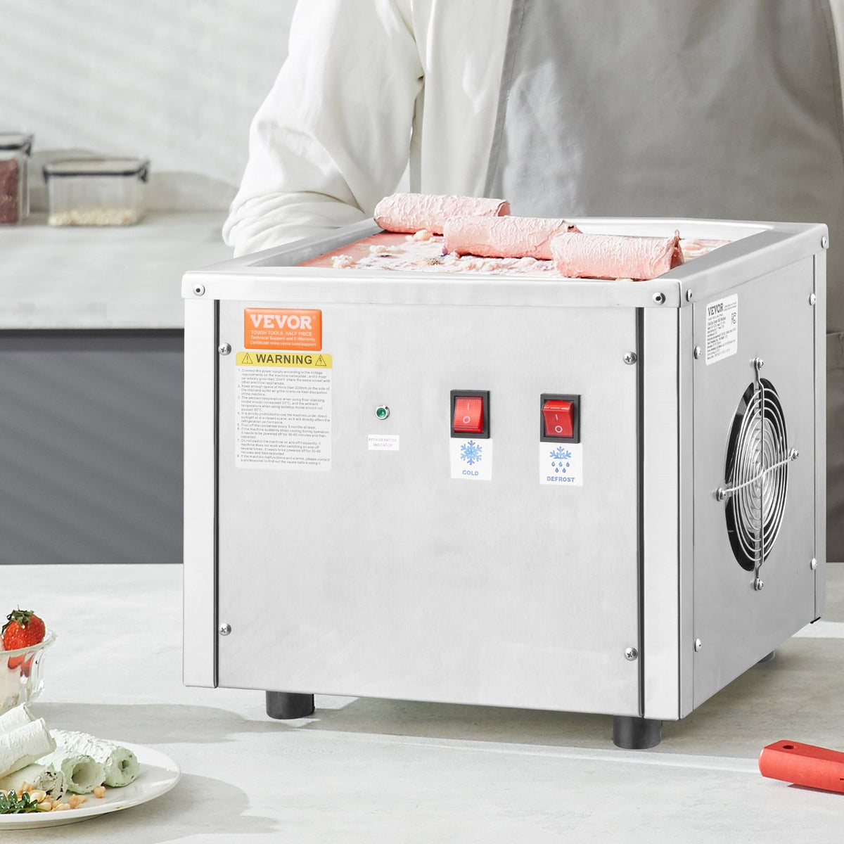 VEVOR Rolled Ice Cream Machine with 28 × 24 cm Pan