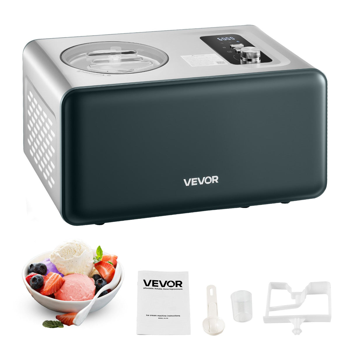 VEVOR Automatic Ice Cream Maker 1.5 L with Compressor, 3 Modes, for Gelato and Sorbet, Home Use