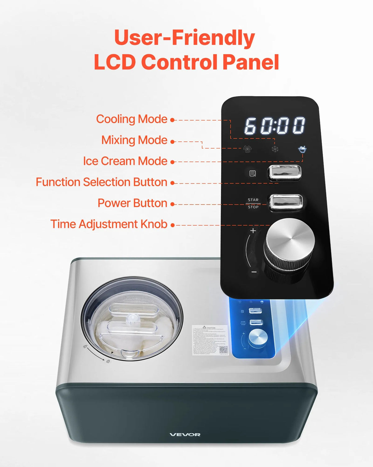 VEVOR Automatic Ice Cream Maker 1.5 L with Compressor, 3 Modes, for Gelato and Sorbet, Home Use
