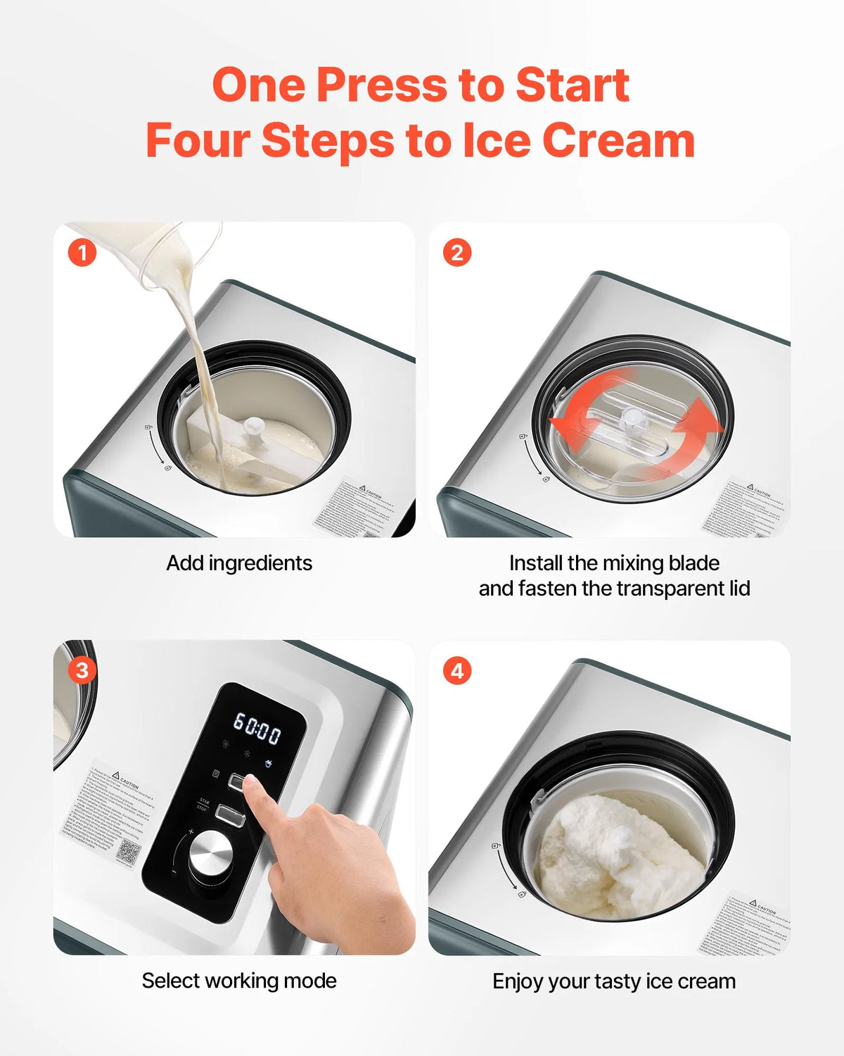 VEVOR Automatic Ice Cream Maker 1.5 L with Compressor, 3 Modes, for Gelato and Sorbet, Home Use