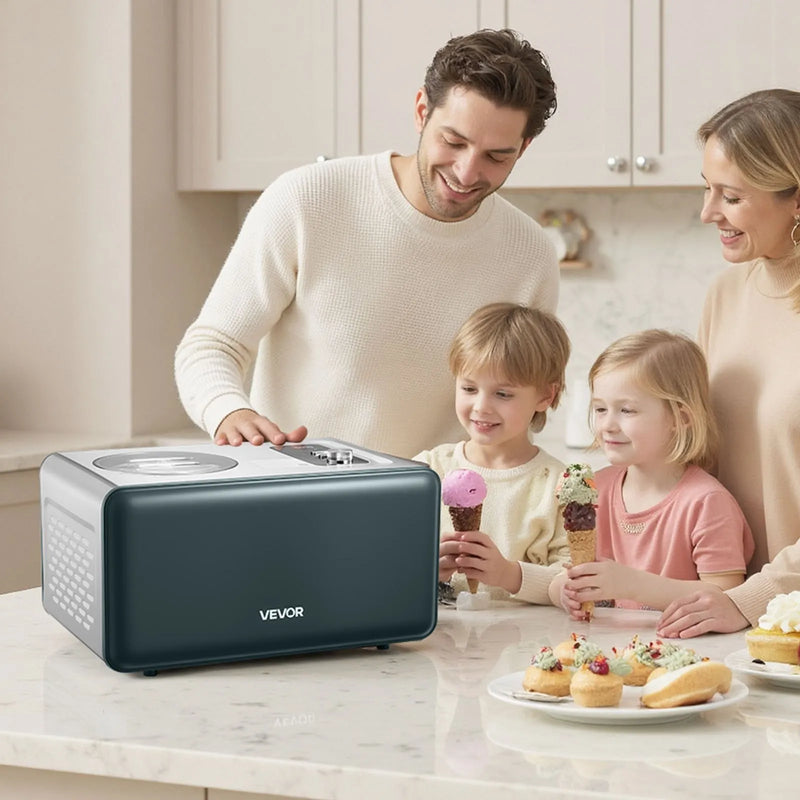 Automātiskā saldējuma mašīna ar iebūvētu kompresoru, 1,5 L elektriskā gelato un sorbeta gatavotāja ar 3 režīmiem mājas virtuvei