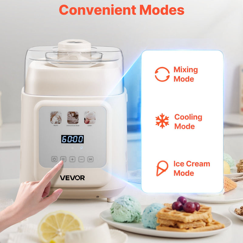 Vertikālā automātiskā saldējuma mašīna ar iebūvētu kompresoru, 1 l gelato un saldēta jogurta aparāts bez iepriekšējas sasaldēšanas, elektriskā sorberta mašīna ar 4 režīmiem, mājai