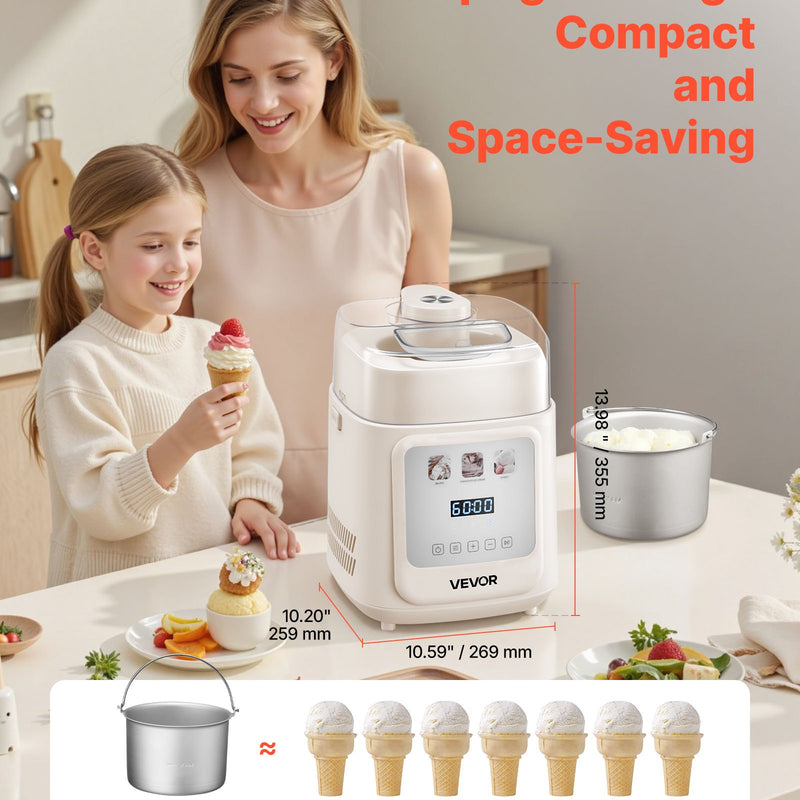Vertikālā automātiskā saldējuma mašīna ar iebūvētu kompresoru, 1 l gelato un saldēta jogurta aparāts bez iepriekšējas sasaldēšanas, elektriskā sorberta mašīna ar 4 režīmiem, mājai