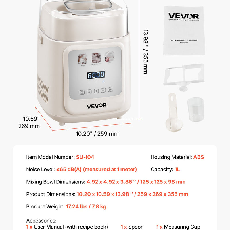 Vertikālā automātiskā saldējuma mašīna ar iebūvētu kompresoru, 1 l gelato un saldēta jogurta aparāts bez iepriekšējas sasaldēšanas, elektriskā sorberta mašīna ar 4 režīmiem, mājai