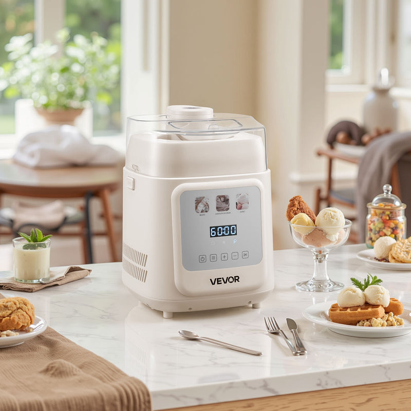 Vertikālā automātiskā saldējuma mašīna ar iebūvētu kompresoru, 1 l gelato un saldēta jogurta aparāts bez iepriekšējas sasaldēšanas, elektriskā sorberta mašīna ar 4 režīmiem, mājai