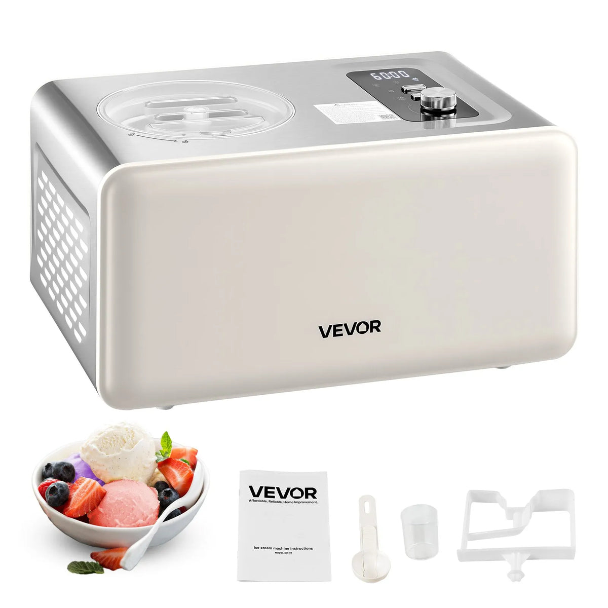 VEVOR Automatic Ice Cream Machine 2 l with Compressor, 3 Modes, for Ice Cream and Sorbet, Home