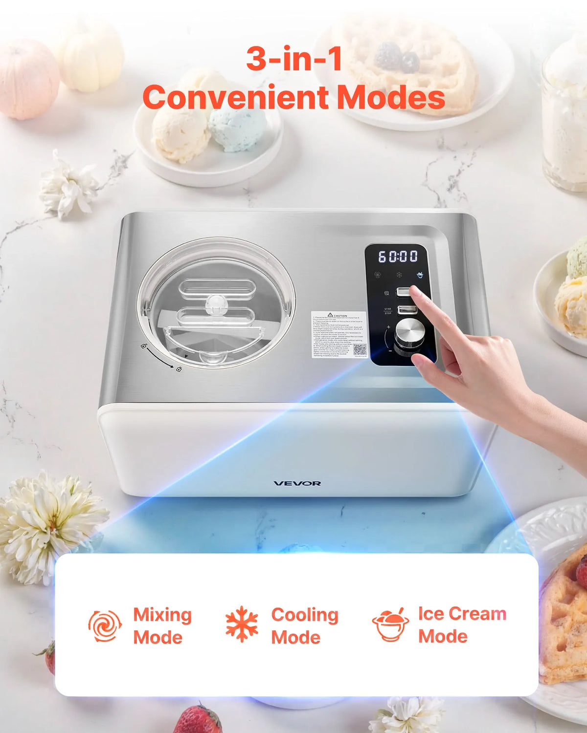 VEVOR Automatic Ice Cream Machine 2 l with Compressor, 3 Modes, for Ice Cream and Sorbet, Home