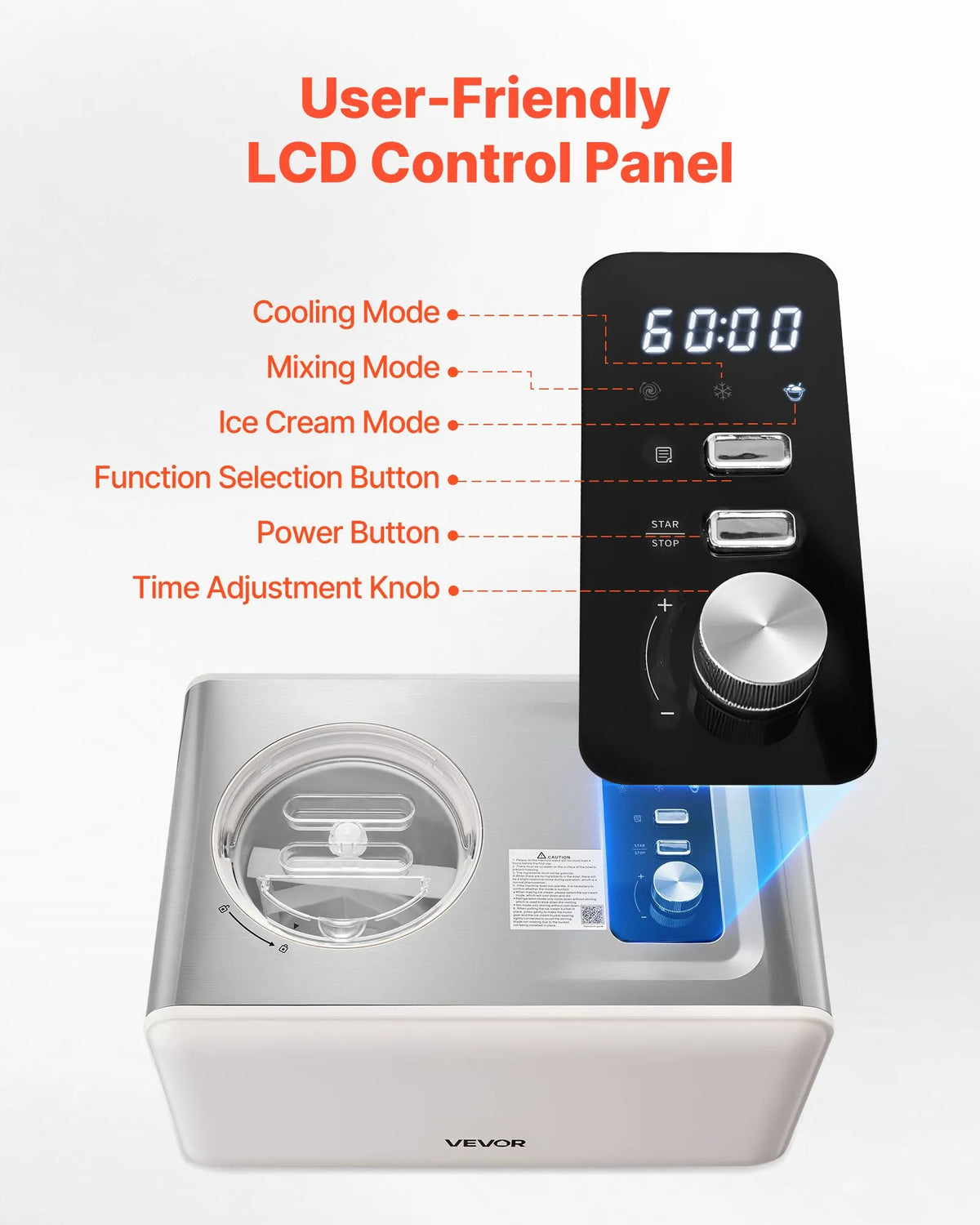 VEVOR Automatic Ice Cream Machine 2 l with Compressor, 3 Modes, for Ice Cream and Sorbet, Home