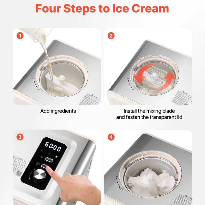 Automātiskā saldējuma mašīna ar iebūvētu kompresoru 2 L, elektriskā saldējuma un sorberta gatavotāja ar 3 režīmiem mājas virtuvei