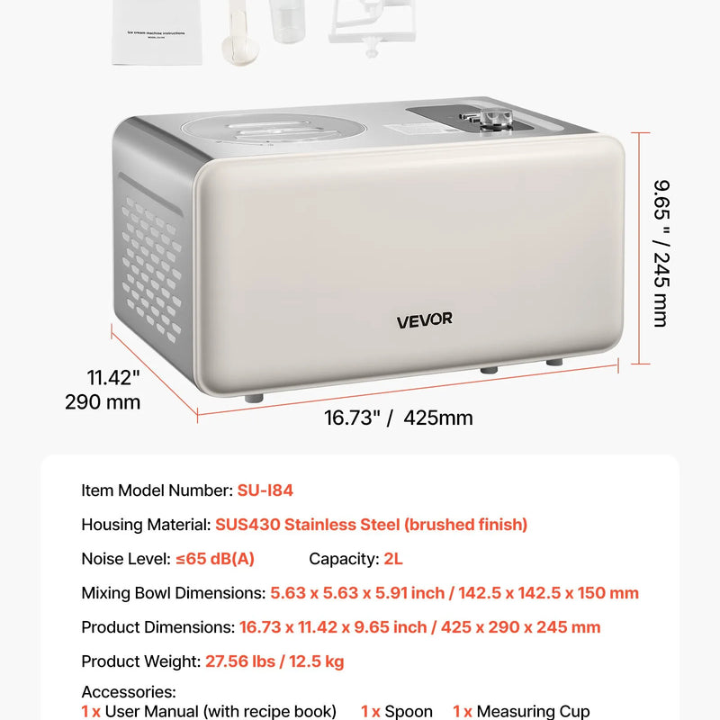 Automātiskā saldējuma mašīna ar iebūvētu kompresoru 2 L, elektriskā saldējuma un sorberta gatavotāja ar 3 režīmiem mājas virtuvei