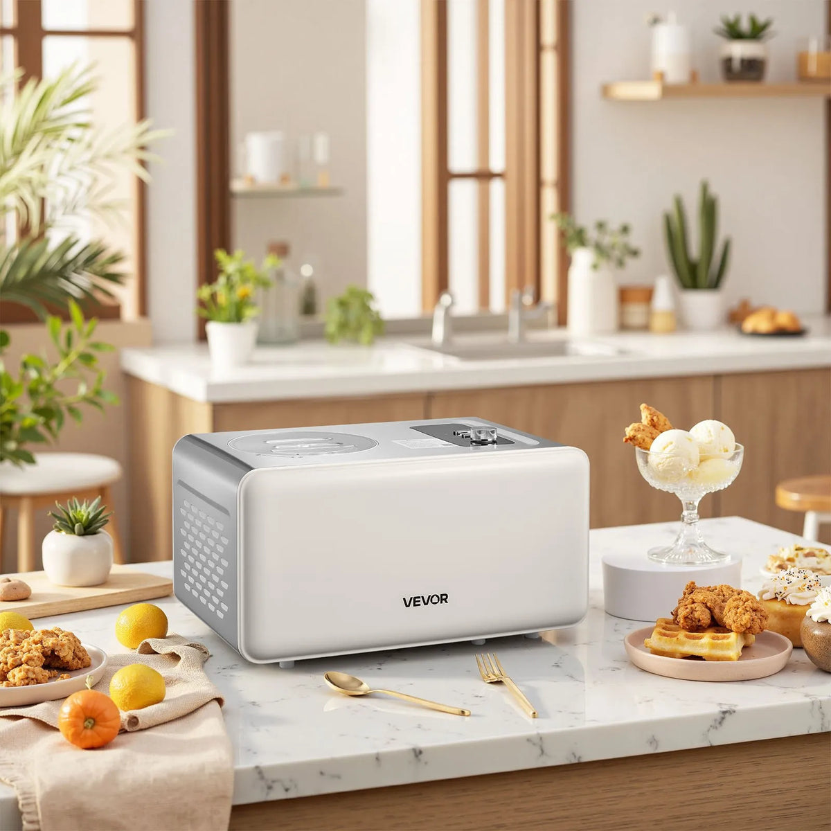 VEVOR Automatic Ice Cream Machine 2 l with Compressor, 3 Modes, for Ice Cream and Sorbet, Home