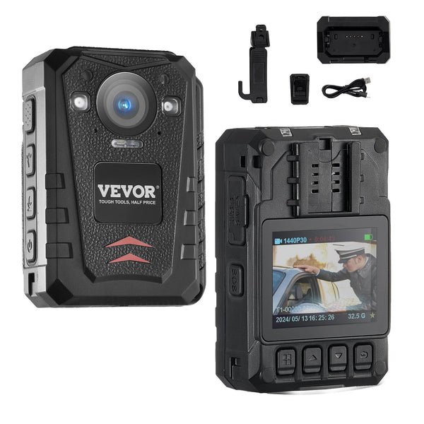 VEVOR 1440P ķermeņa kamera policijai, 128 GB, GPS, nakts redzamība, 3500 mAh akumulators