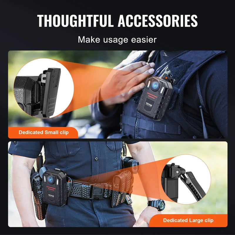 1440P HD policijas ķermeņa kamera, 64 GB, 5,1 cm LCD ekrāns, infrasarkanā nakts redzamība, ūdensizturīga, 2,85 Ah akumulators