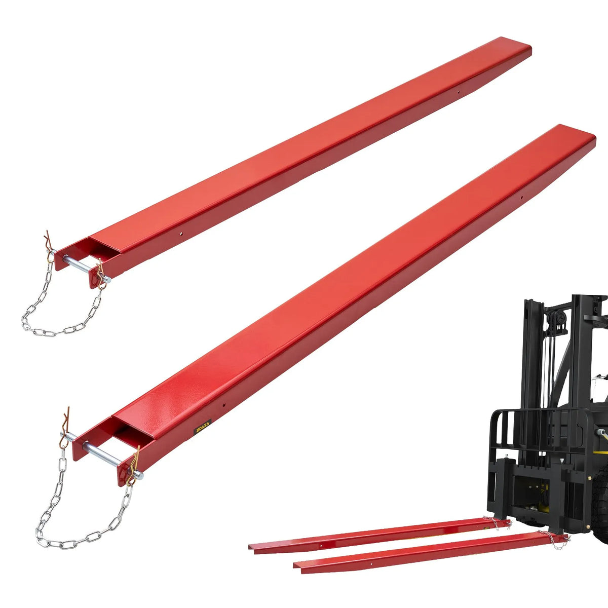 VEVOR-i kahvli pikendused, pikkus 2080 mm, laius 114 mm, rasketehnika süsinikterasest kahvli pikendused kahvlitele koos kinnitustappidega, kahvli otsad kahvlitele, punased