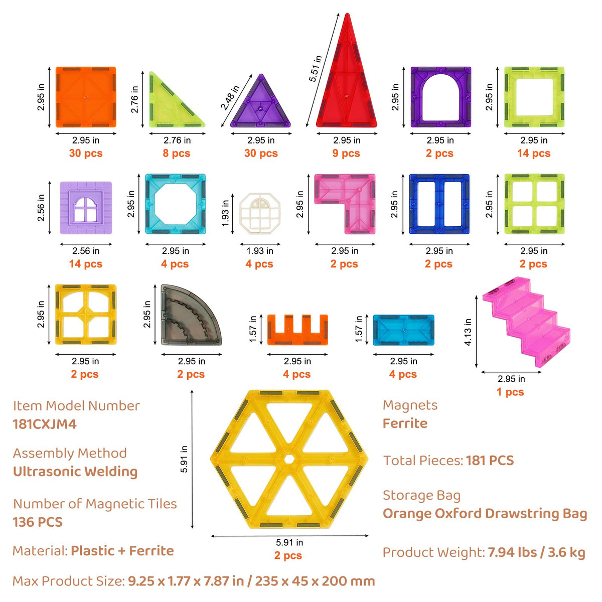 VEVOR magnetplaadid 181 tk, 3D-ehitusklotsid lastele