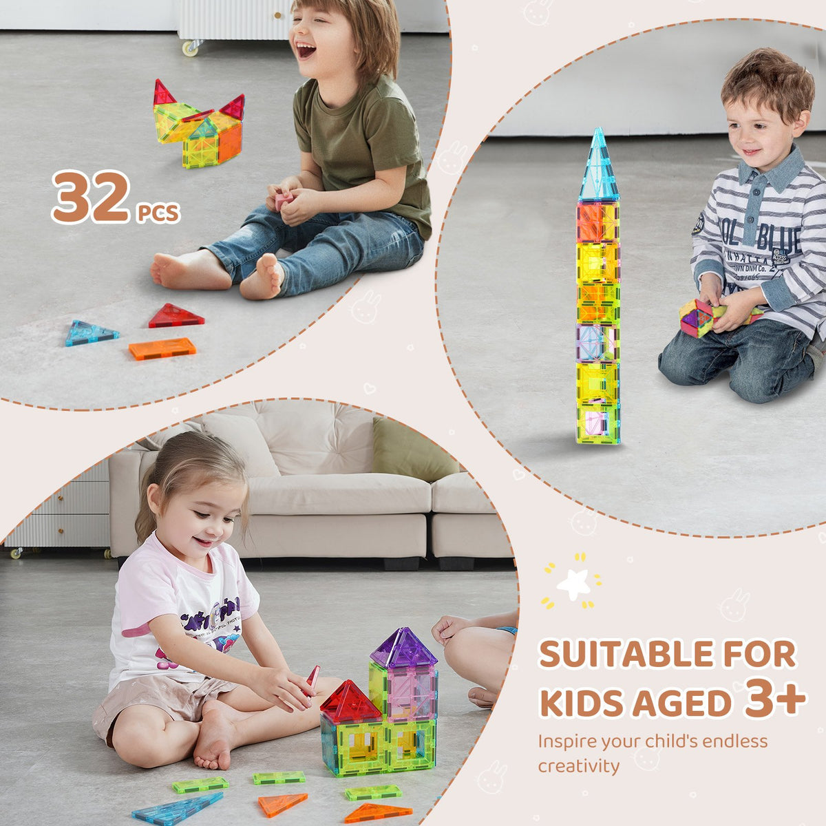 VEVOR magnetplaadid 32 tk, 3D-ehitusklotsid lastele