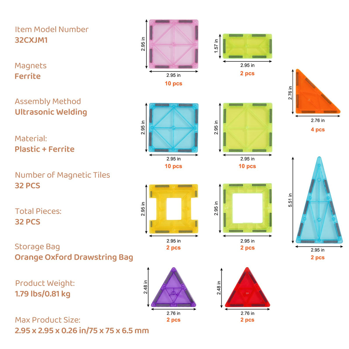 VEVOR magnetplaadid 32 tk, 3D-ehitusklotsid lastele