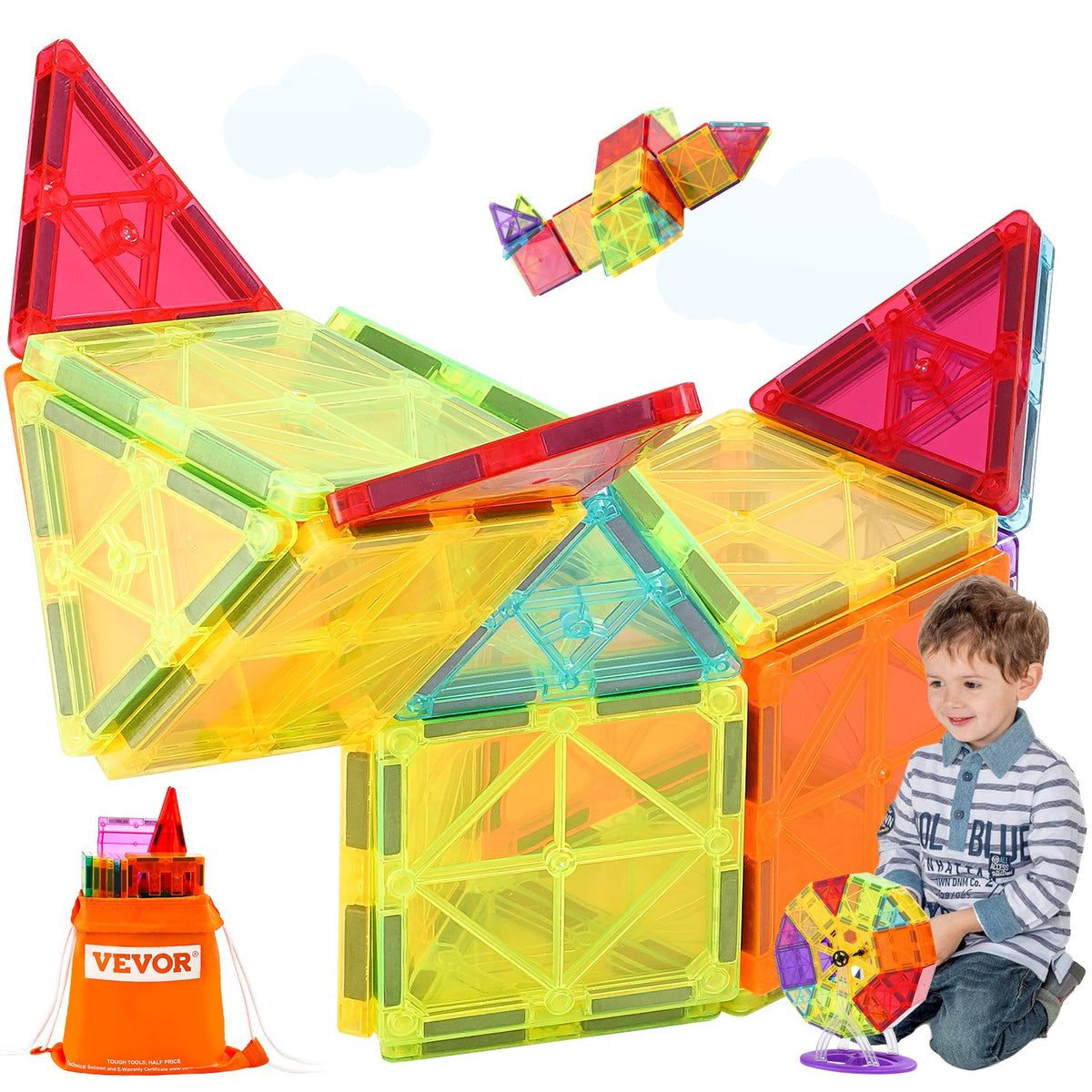 VEVOR magnetplaadid 180 tk, 3D-ehitusklotsid lastele