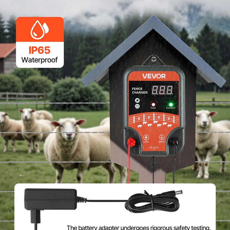 VEVOR elektriskā žoga impulsa ģenerators, 10 kV, 3 J, maiņstrāvas un līdzstrāvas barošana, LED indikators, darbības attālums 3 km, aizsardzībai pret savvaļas dzīvniekiem
