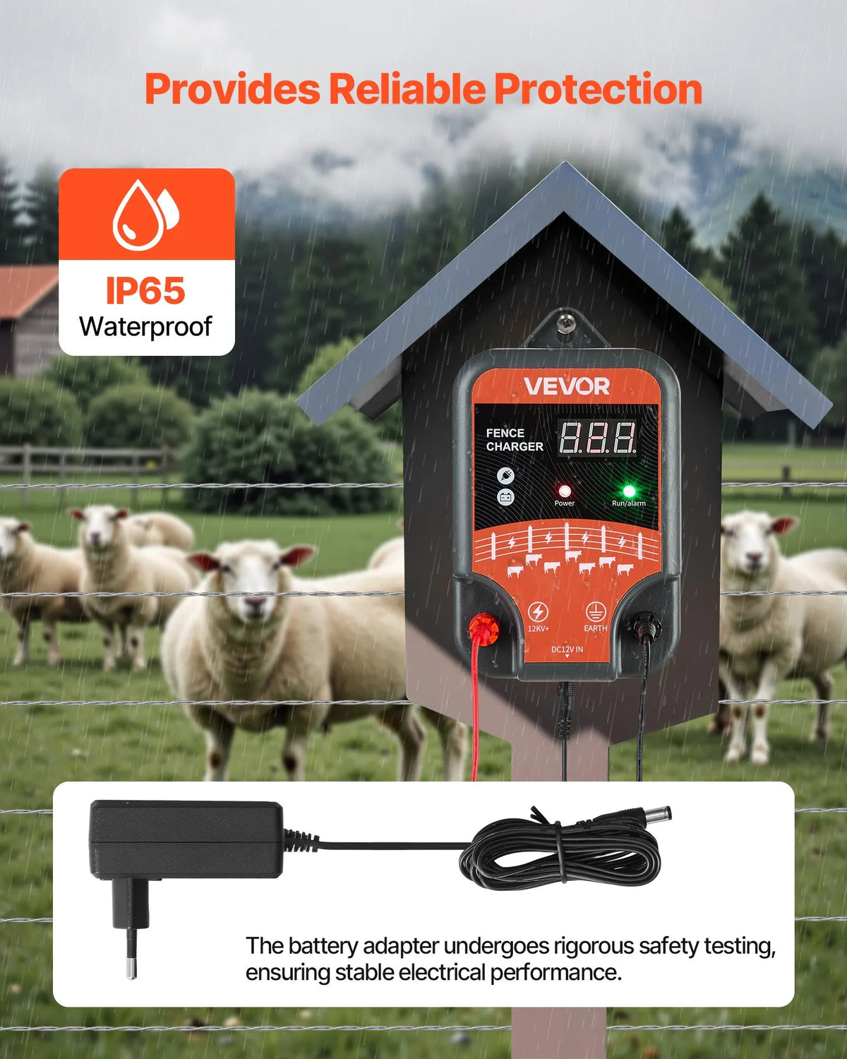 VEVOR elektriaia impulssigeneraator, 10 kV, 3 J, vahelduv- ja alalisvoolu toide, LED-indikaator, tegevusulatus 3 km, kaitseks metsloomade eest
