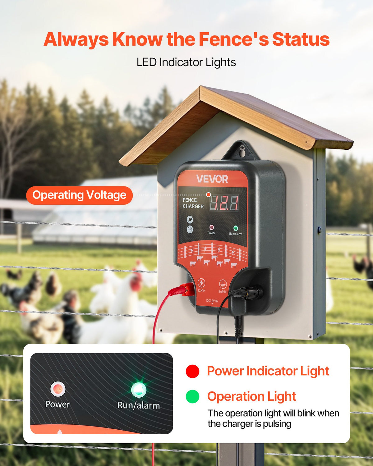 VEVOR elektriaia impulssigeneraator, 10 kV, 3 J, vahelduv- ja alalisvoolu toide, LED-indikaator, tegevusulatus 3 km, kaitseks metsloomade eest