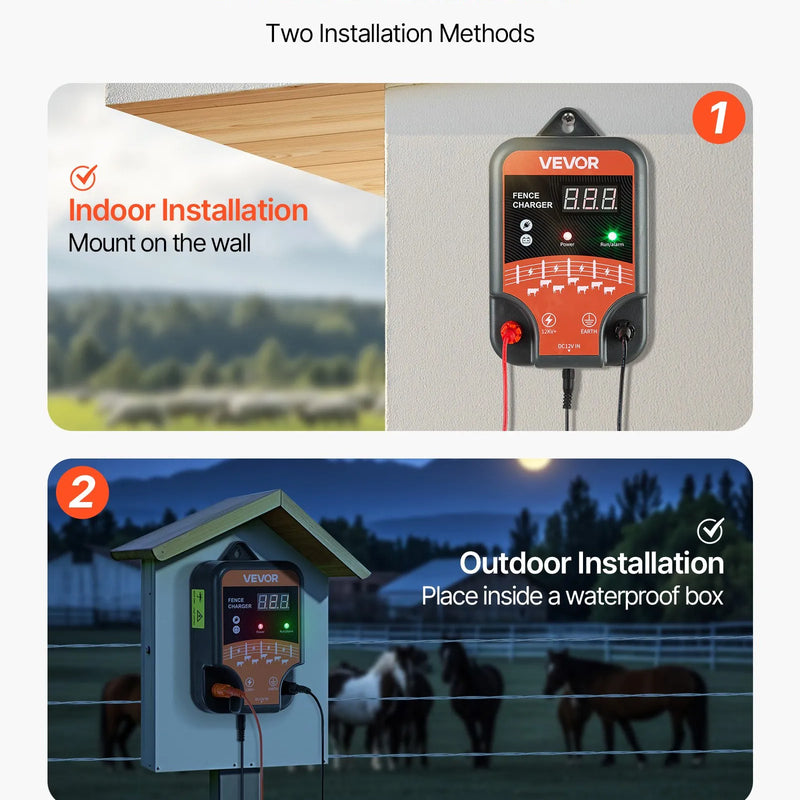 VEVOR elektriskā žoga impulsa ģenerators, 10 kV, 3 J, maiņstrāvas un līdzstrāvas barošana, LED indikators, darbības attālums 3 km, aizsardzībai pret savvaļas dzīvniekiem