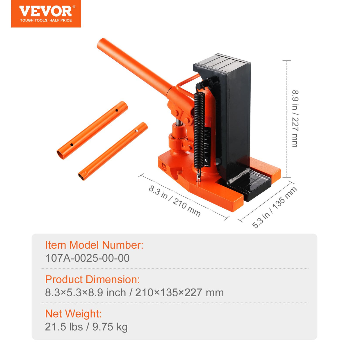 VEVOR Hydraulic Finger Jack – 2.5 Tonne Finger Lifting Capacity, 5 Tonne Maximum Lifting Capacity