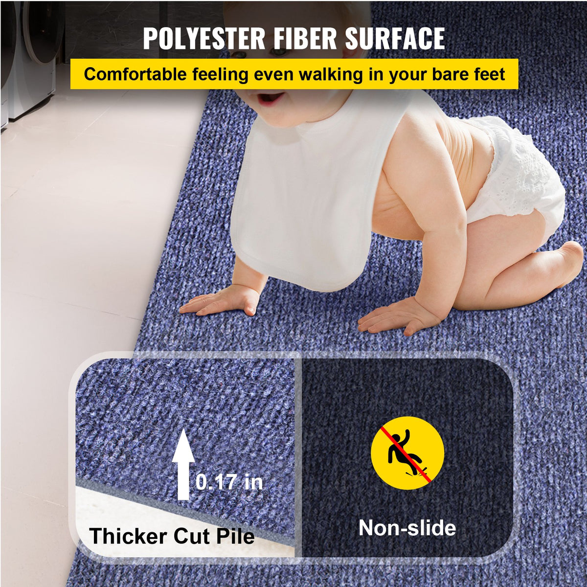 Mat, blue, 180 x 1500 cm, suitable for terraces, garages and other areas with elevated moisture levels. Provides a durable and non-slip surface, easy to maintain and suitable for use both indoors and outdoors.