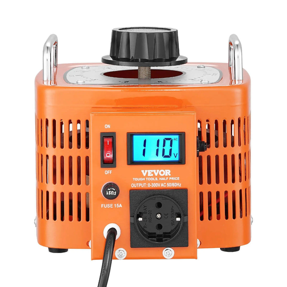 VEVOR Automātiskais Regulējamais Sprieguma Transformators 3000VA, 10 A, 230 V Ieeja 0–300 V Izeja, AC Sprieguma Regulators ar LCD Displeju, 4 Papildu Drošinātājiem, Termo Kontroles Slēdzi, CE Sertificēts - ZEMLETES.LV